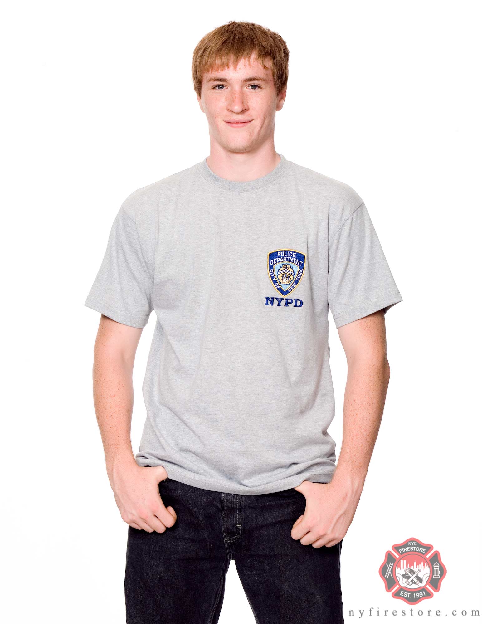 NYPD Gray Embroidered Logo T Shirt