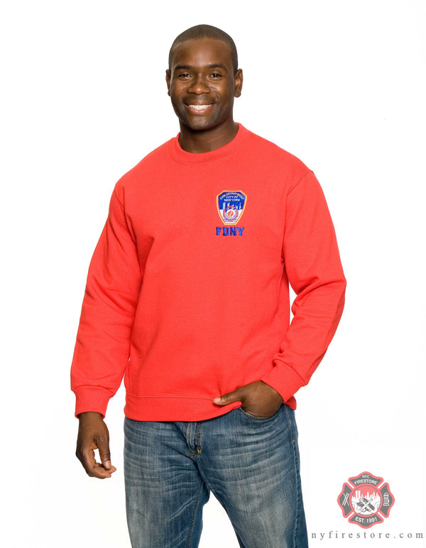 FDNY Red Embroidered Crewneck Sweatshirt 