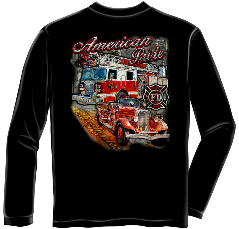 Firefighter American Pride Vehicles Long Sleeve Tee