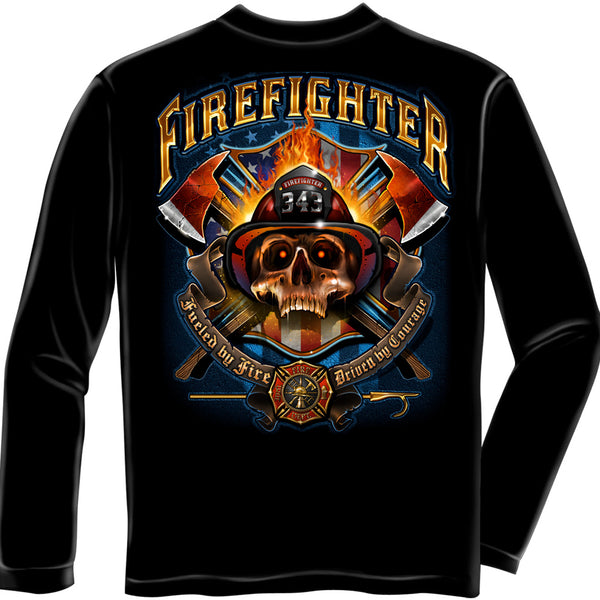 Firefighter Patriotic Skull Graphic Long Sleeve Tee