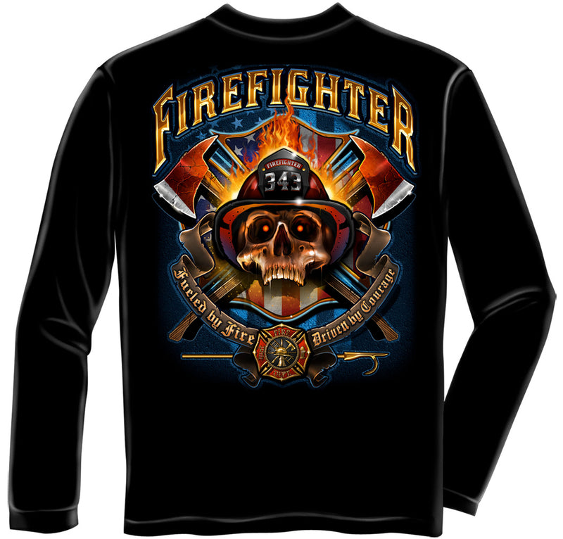 Firefighter Patriotic Skull Graphic Long Sleeve Tee