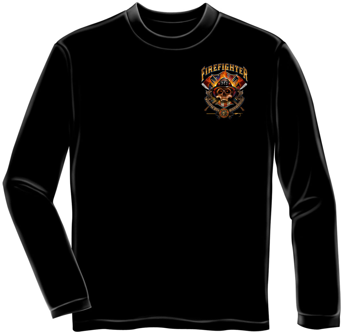 Firefighter Patriotic Skull Graphic Long Sleeve Tee