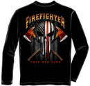 Firefighter Punisher Style Skull Long Sleeve Tee