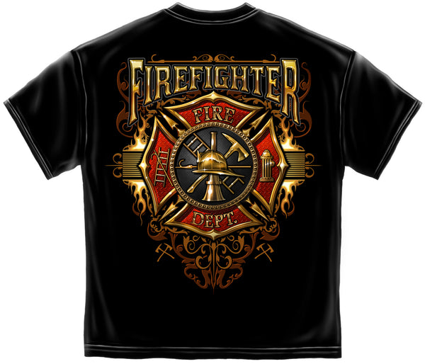 Firefighter with Gold Tribal Flames Tee
