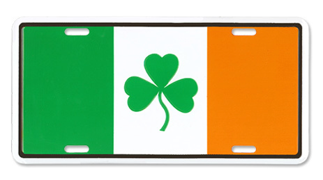 Irish Flag License Plate with Shamrock