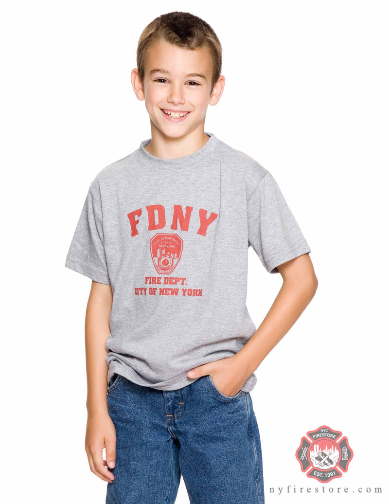 FDNY Kids Red on Gray Athletic T-Shirt