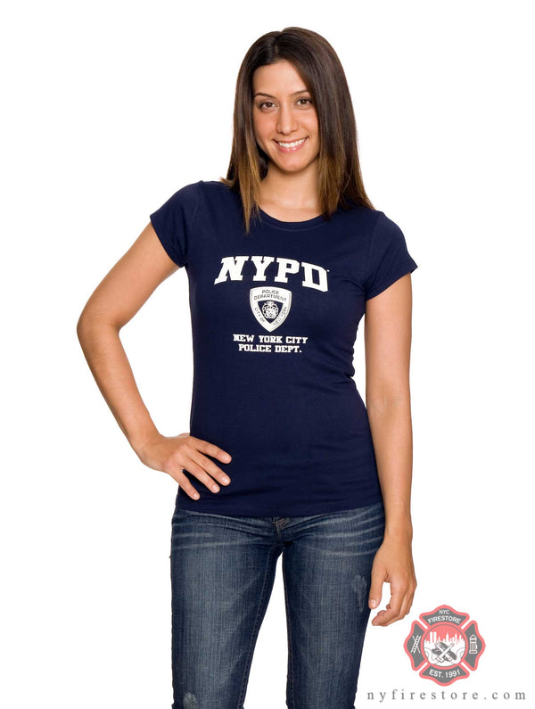 NYPD Women's Navy and White Athletic T-Shirt